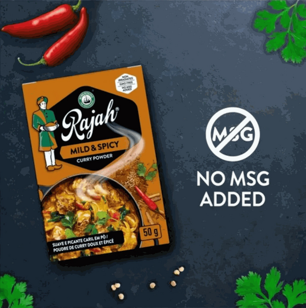 Rajah Curry Powder mild and spicy 50g pack for authentic Indian flavor and versatile cooking