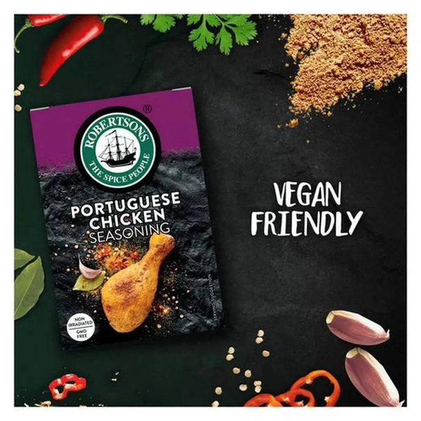 Robertsons Refill Portuguese Chicken 75g seasoning pack with spices and vegan-friendly label.