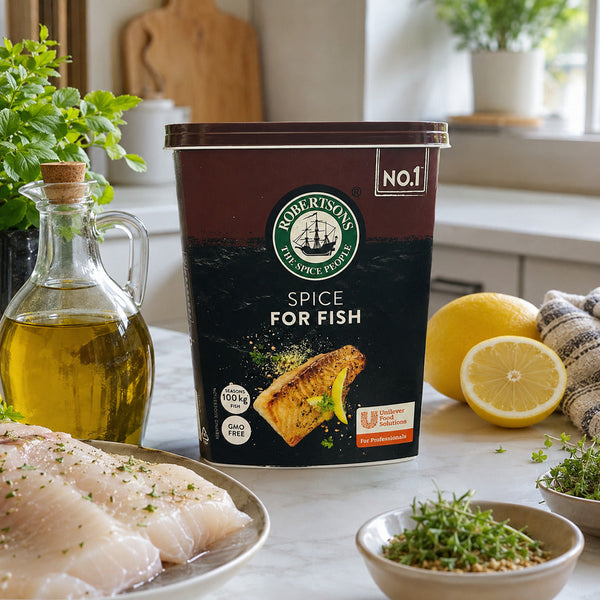 Robertsons Fish Spice 1kg with fresh fish lemon and herbs