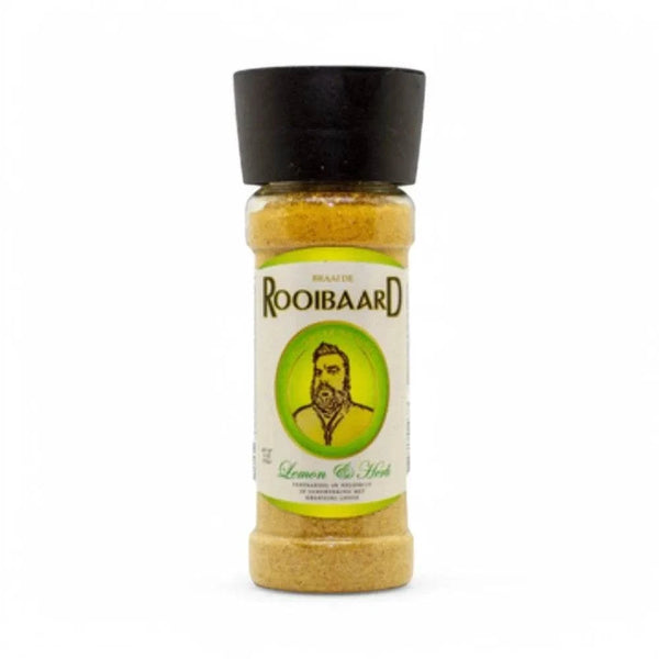Rooibaard Lemon & Herb Spice 170g bottle with tangy lemon and aromatic herbs for versatile cooking.