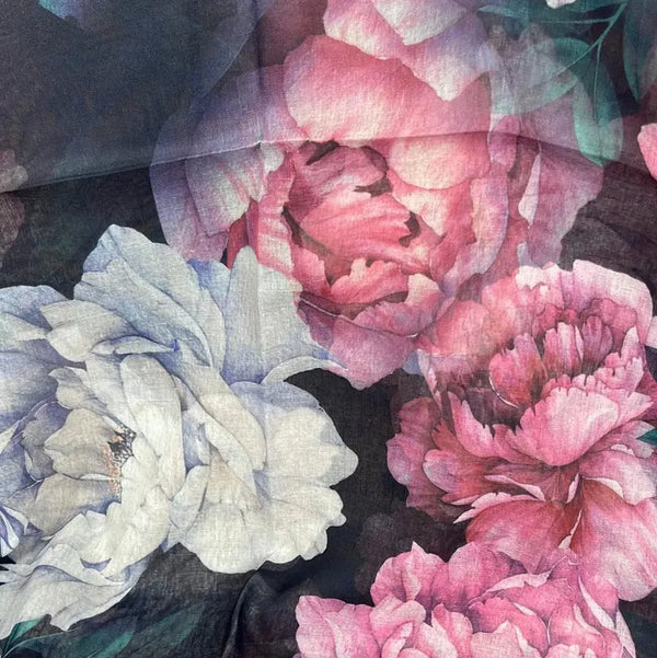 Scarf - Black with Pink and Light Purple Flowers - Something From Home - South African Shop