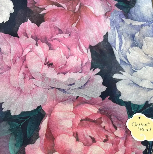 Scarf - Black with Pink and Light Purple Flowers - Something From Home - South African Shop