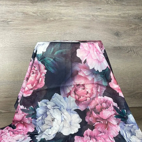 Scarf - Black with Pink and Light Purple Flowers - Something From Home - South African Shop