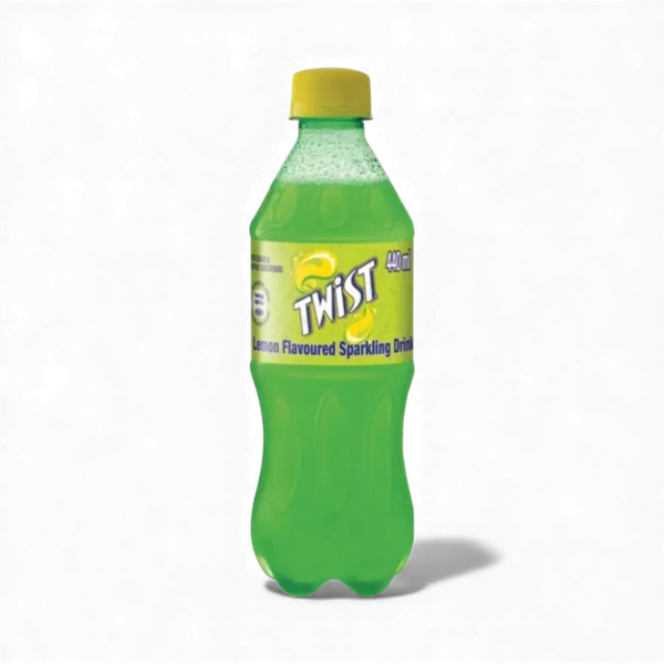 Schweppes Lemon Twist 440ml sparkling lemon flavored soft drink bottle with yellow cap