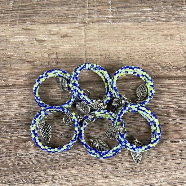 Serviette Rings - Blue, green and white small beads - 6 pack - "Made with Love" - Something From Home - South African Shop