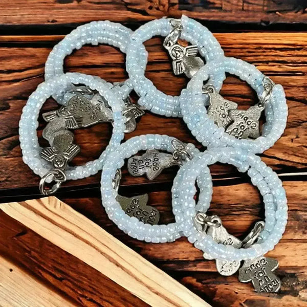 Set of 6 light blue beaded serviette rings for elegant table settings