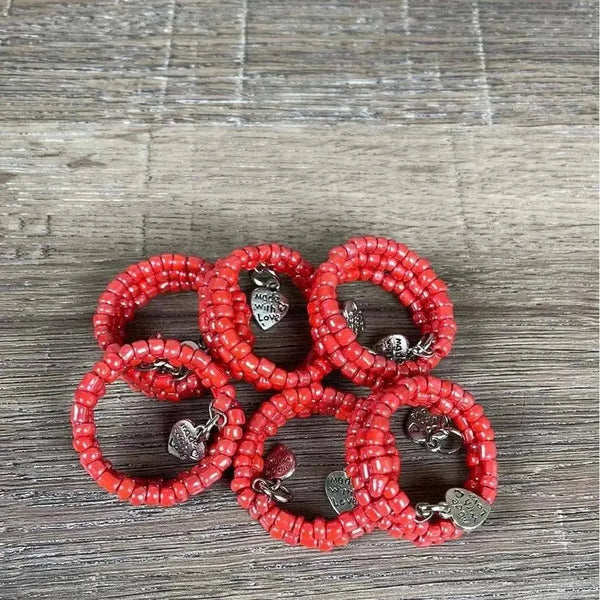 Set of six pink large bead serviette rings made with love
