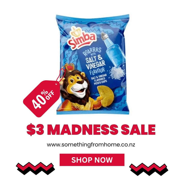 Simba Salt and Vinegar flavored potato chips 120g pack with lion mascot on blue packaging