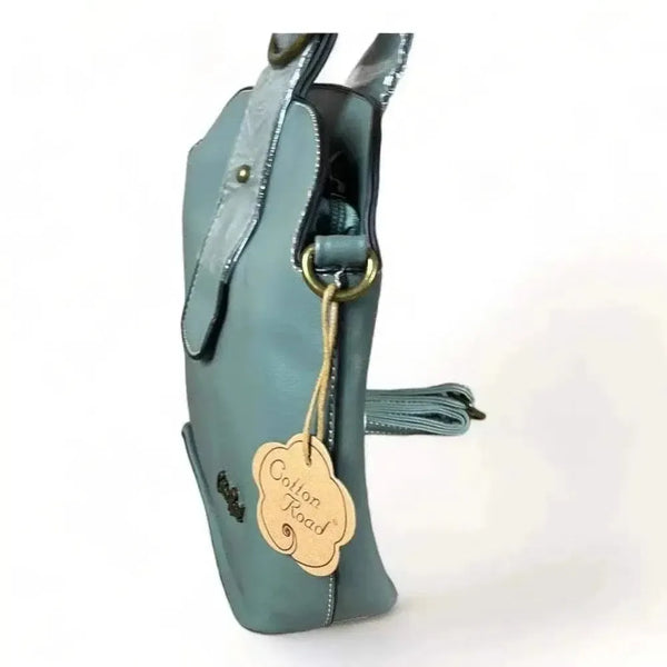 Green PU leather sling bag with buckle and adjustable strap