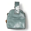 Green PU leather sling bag with buckle and adjustable strap