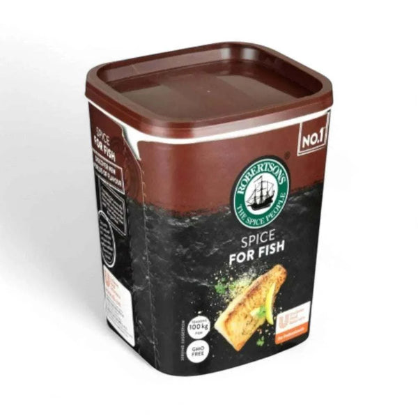 Robertsons Refill Fish Spice 1kg container for enhancing fish dishes.