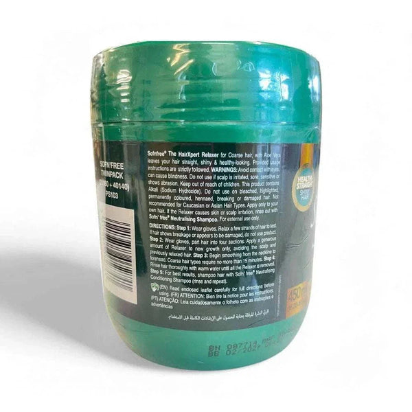Sofn'free Relaxer Super 450ml for coarse hair with Aloe Vera infusion for soft, sleek, straight results.