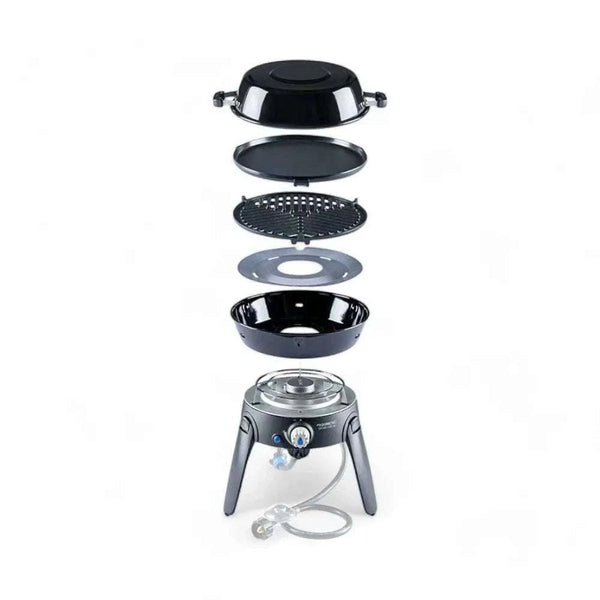 CADAC Safari CHEF 30 Cooker with interchangeable cooking surfaces and foldable legs.