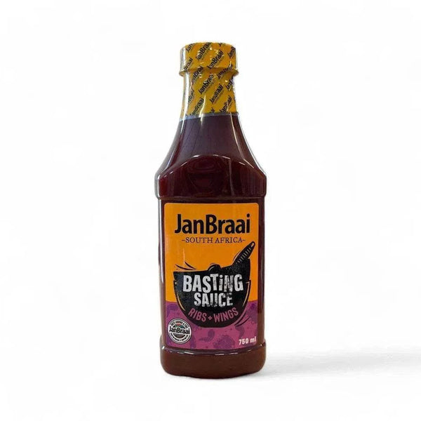 Jan Braai Basting Ribs & Wings sauce, 750ml bottle, South African flavor enhancer.