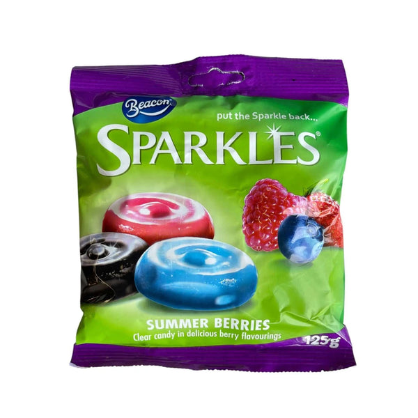 Beacon Sparkles - Summer Berries 125g pack with vibrant berry-themed hard candies.