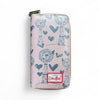 Cotton Road Large Wallet pink PVC with grey windmills and hearts design