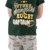 Springbok pajamas kids set with green rugby captain top and white shorts with Springbok logos