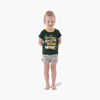 Child wearing Springbok Pajamas kids set with "Future Springbok Rugby Captain" green top and logo shorts