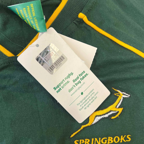 Green Springbok Official Licensed Supporter T-Shirt with yellow piping and embroidered Springbok logo
