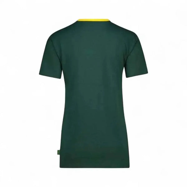 Back view of a dark green Springbok Official Licensed Supporter T-Shirt with a yellow collar trim in 2XL size