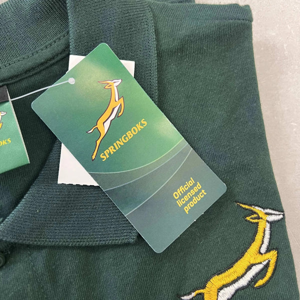 Green Springbok Official Licensed Supporter T-Shirt with embroidered Springbok logo and product tag