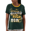 Springbok Pajamas women's set with green short sleeve top and grey shorts featuring rugby mom print and Springbok logos