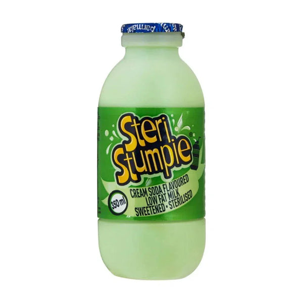 Steri Stumpie 350ml cream soda flavored low fat milk bottle with green label