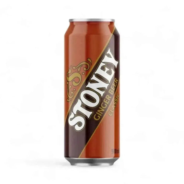 Stoney Ginger Beer 500ml can with bold, fiery ginger flavor.