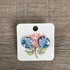 Stud Earrings - Circle Pink with Teal Protea - Something From Home - South African Shop