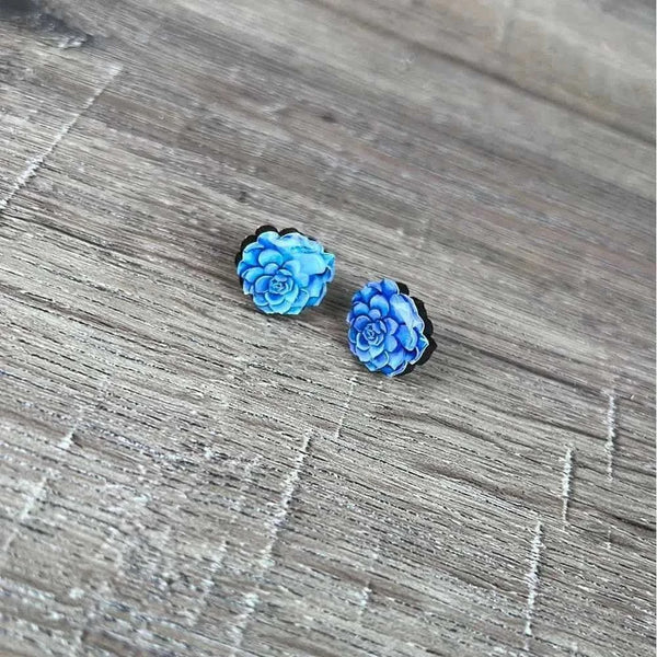 Stud Earrings - Dark Blue Succulents - Something From Home - South African Shop