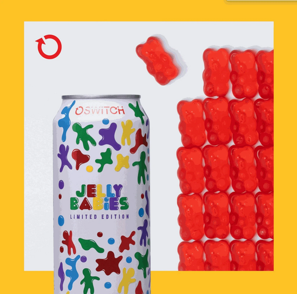 Limited edition Switch Energy Drink Jelly Babies flavor can with colorful design.