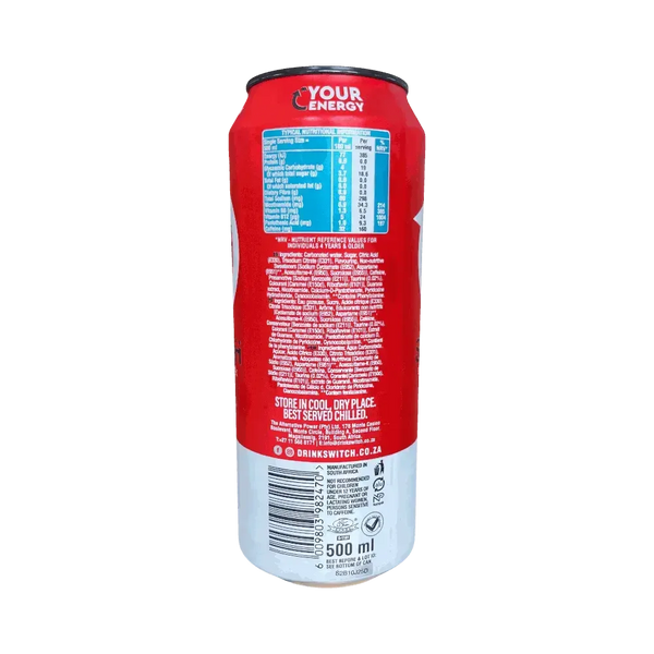 500ml can of Switch Energy Drink Original Red with bold, smooth flavor and high caffeine content