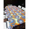 Orange blue and lime tablecloth with geometric shapes 275cm by 140cm