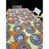 Orange, blue, and lime tablecloth with geometric shapes, 275cm x 140cm