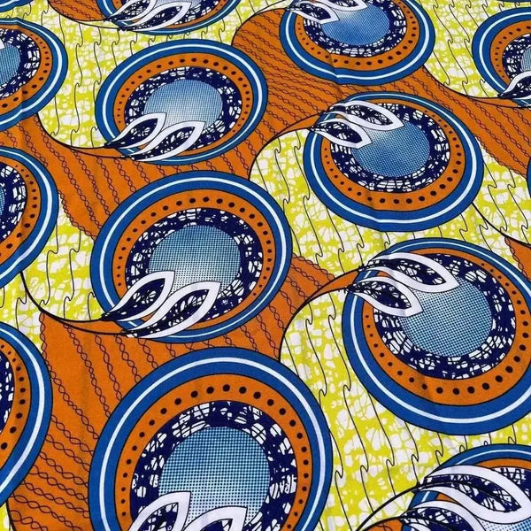 Orange, blue, and lime tablecloth with geometric shapes, 275cm by 140cm