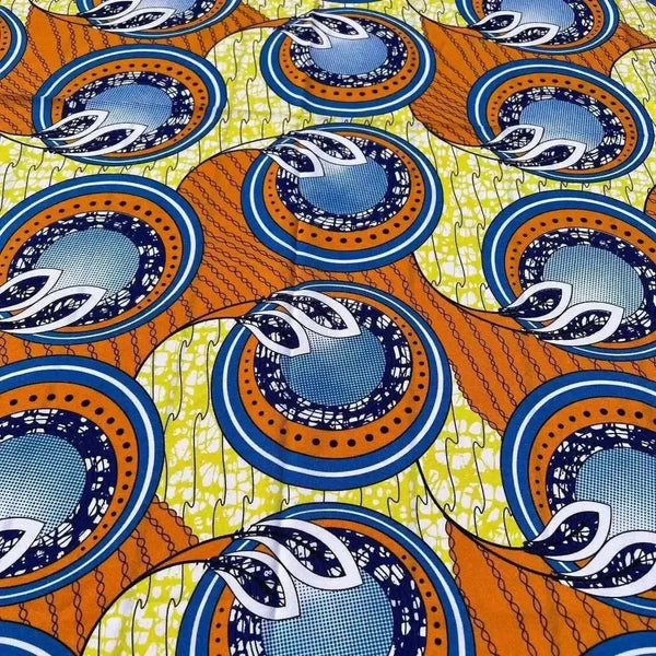 Orange, blue, and lime tablecloth with geometric shapes, 275cm x 140cm