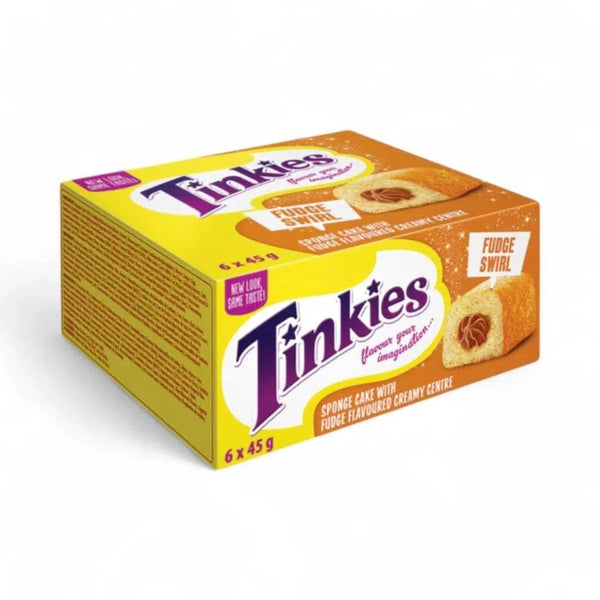 Tinkies Fudge Swirl 6 Pack 45g with creamy fudge flavor.