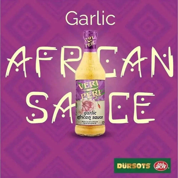 Bottle of Veri Peri Garlic African Sauce 250ml with garlic and African herbs