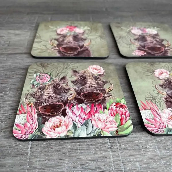 Coasters - Warthogs & Proteas (Set of 4) - Something From Home - South African Shop