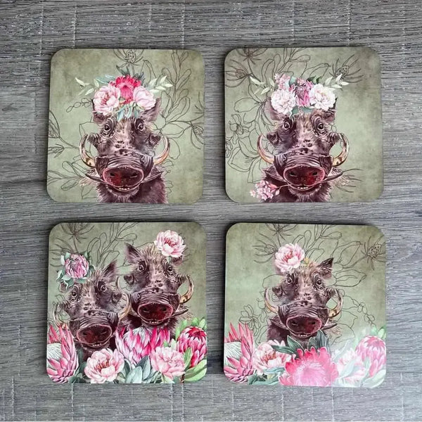 Coasters - Warthogs & Proteas (Set of 4) - Something From Home - South African Shop