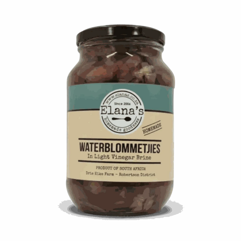 Elana’s 1kg jar of Waterblommetjies in light vinegar brine from South Africa for traditional stews and bredies