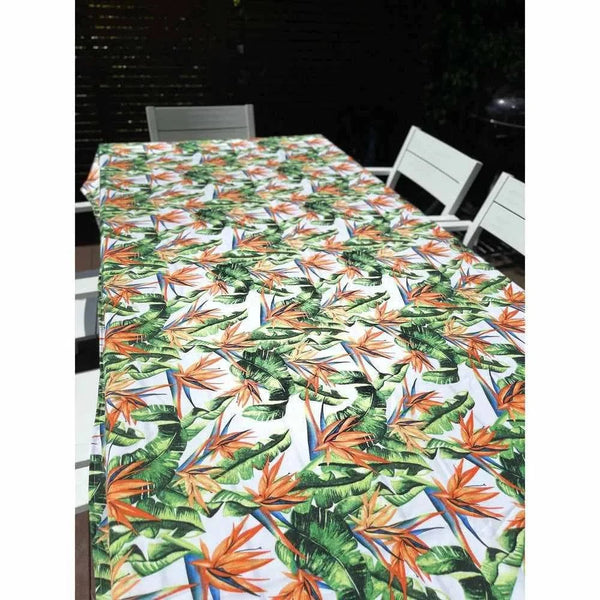 White Tablecloth with Watercolour Strelitzia - Something From Home - South African Shop