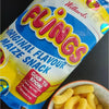 Willards Flings original flavor maize snack bag with bowl of fluffy bite-sized snacks