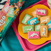 Bakers Zoo Biscuits 150g with colorful iced animal shapes displayed on a tray.