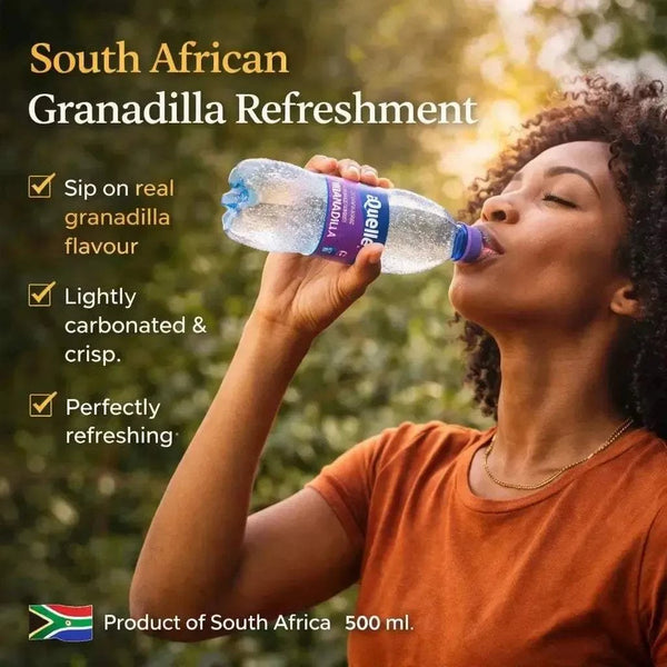 Woman drinking aQuellé Granadilla Flavoured Sparkling Water
