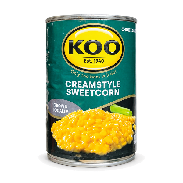 KOO Creamstyle Sweetcorn 415g can on pure white background