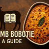 High-quality realistic photograph of authentic lamb bobotie dish with golden custard topping and spices