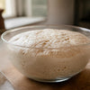 Fermented bread dough with a pale, bubbly surface in a clear glass bowl, illustrating Instant Yeast: The Essential Guide.
