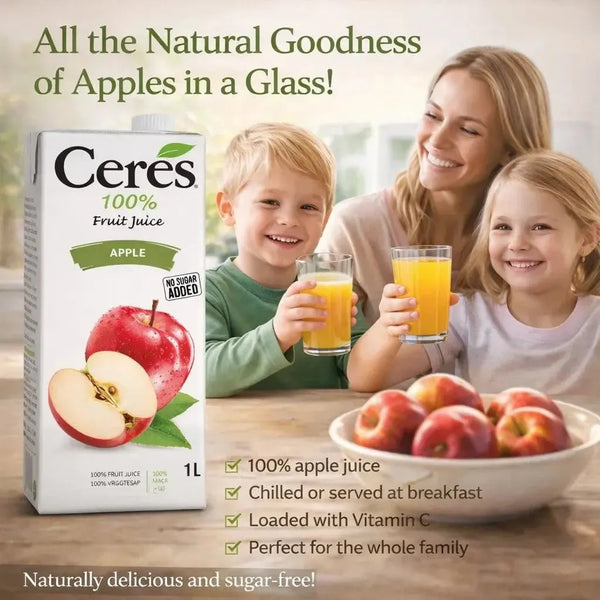 Ceres 1 litre bottle of 100% natural apple juice with no added sugar and vitamin C