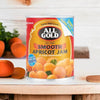 All Gold Smooth Apricot Jam 450g can with fresh apricots on wooden surface, easy-open lid, natural apricot jam packaging